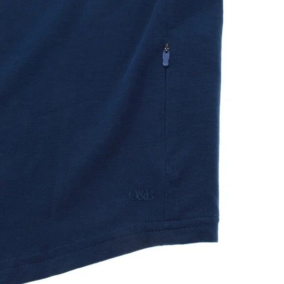 Orchard & Broome NWT Essex Short Sleeve Zip T-Shirt Size M in Blue Cotton Blend